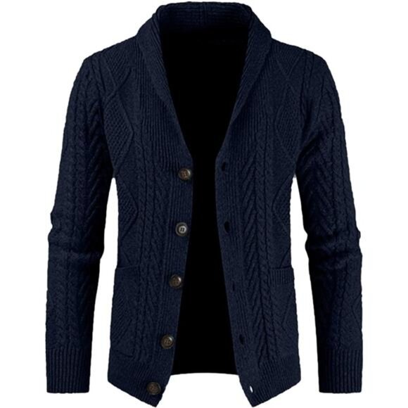Men's Casual Long Sleeve Shawl Collar Buttons Down Cable Knit